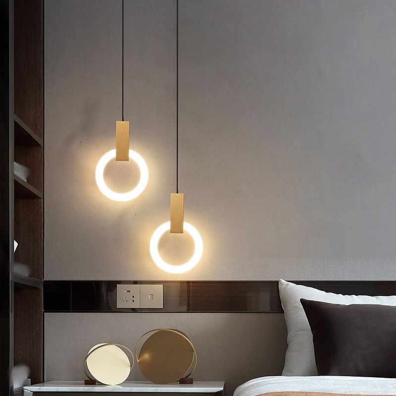 Modern Style Circle Shape Hanging Lights Metal Hanging Light Fixtures in Gold