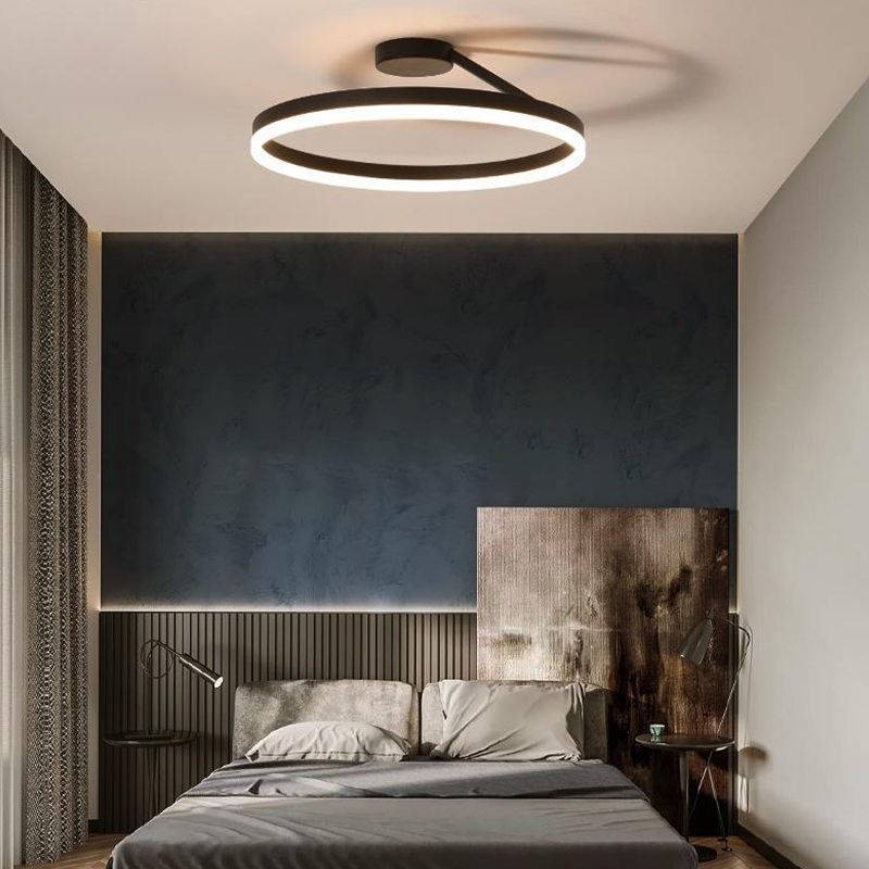 Metal Round Shape Flush Mount Light Modern-Style 1 Light Flush Ceiling Light in Black