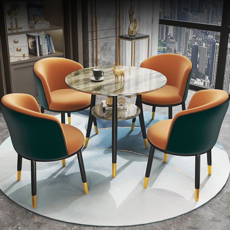 Traditional Luxury Round Dinner Table Sintered Stone Table with Black Frame