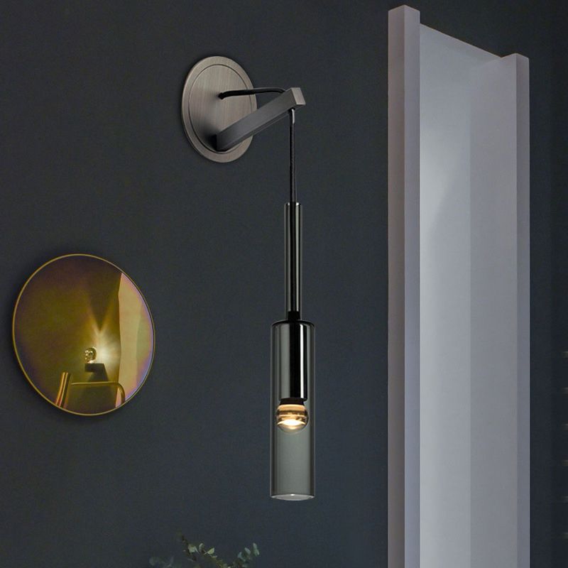 Single Adjustable Wall Sconce Brass and Glass Bottle Shape Wall Fixture in Grey