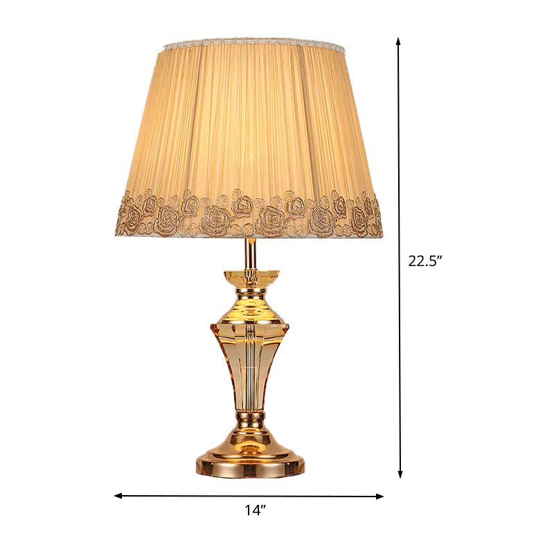 Contemporain 1 tête de tête légère tambour beige fuselé petite lampe de bureau avec nuance de tissu