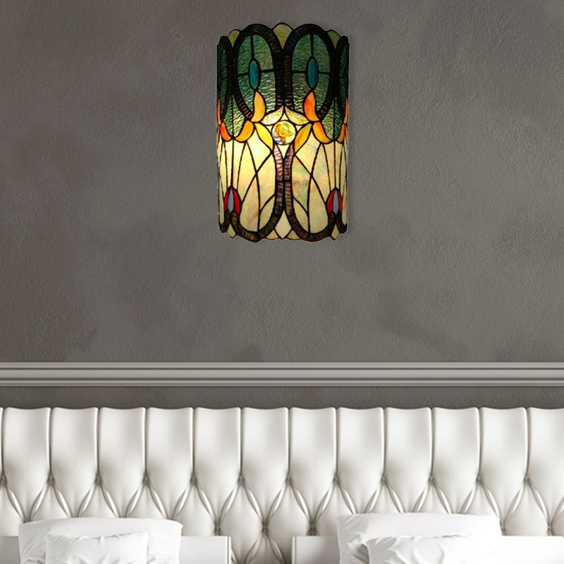 Column Wall Sconce Tiffany Stained Glass 2 Lights Wall Mount Light for Living Room