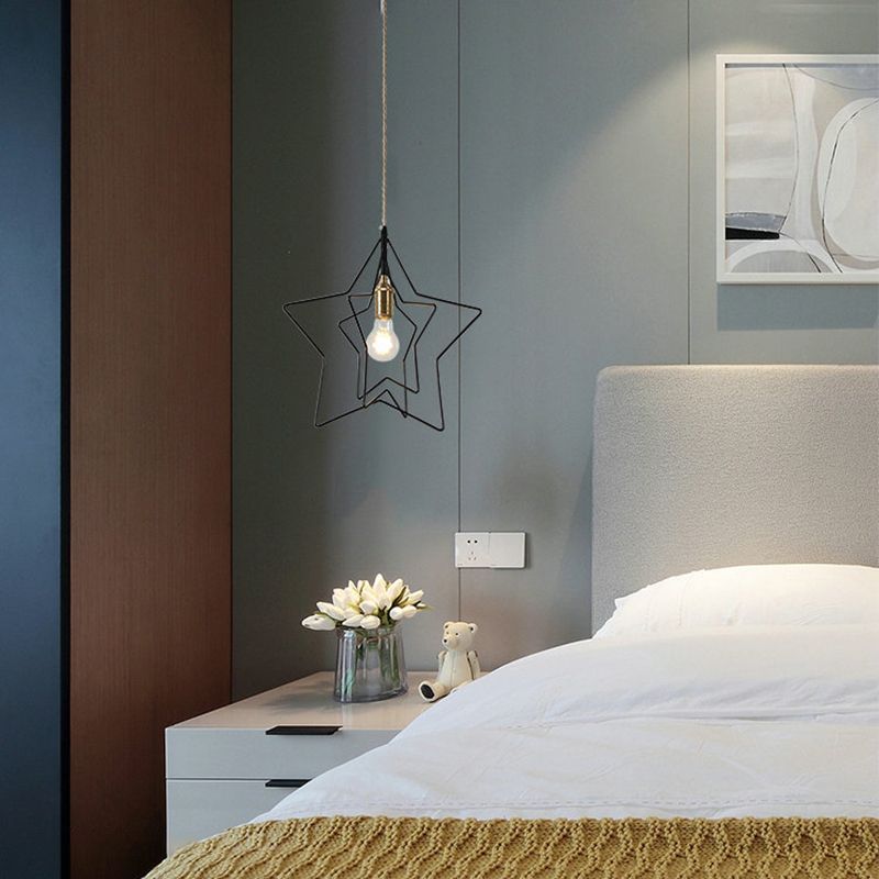 Metal 1 Light Pendant Light Nordic Simple Creative Star Cage Hanging Lamp for Living Room