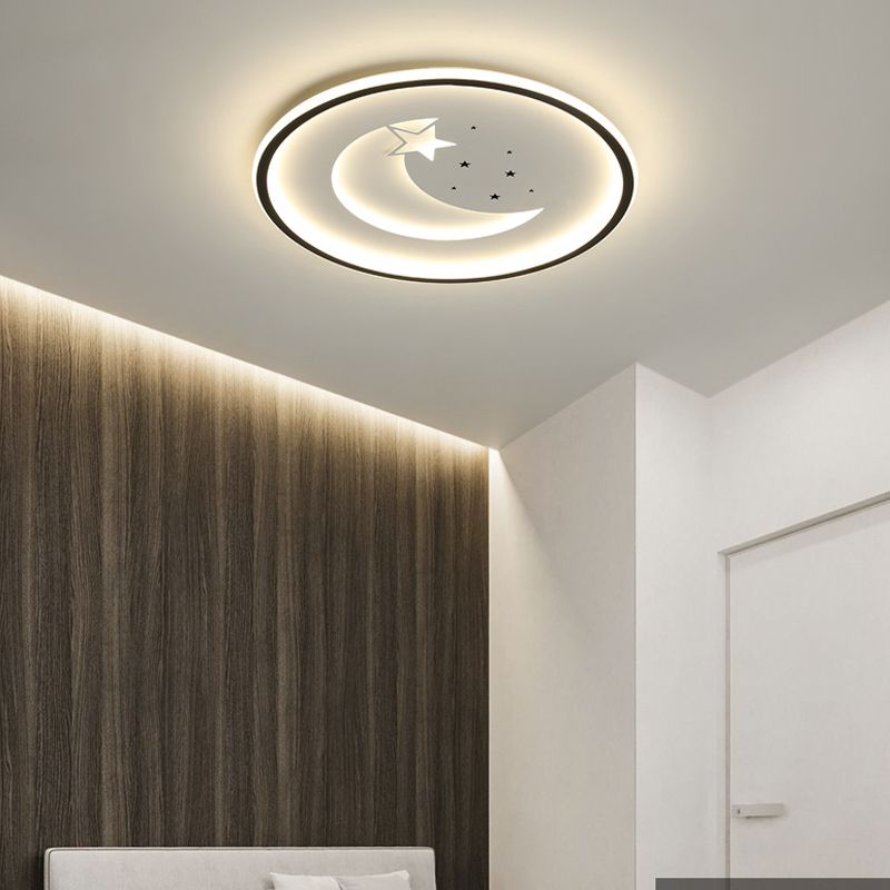 Modern Flush Light Fixtures Starry Metal 1 Light Flush Mount Lamps in Black and White