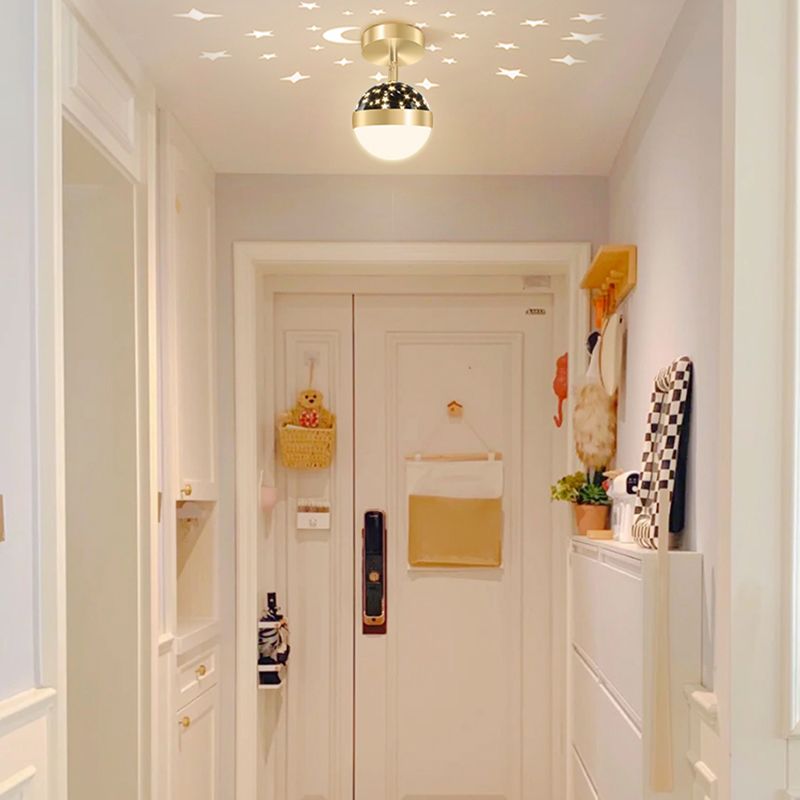 LED Modern Metal Flush Mount Ball Shape Ceiling Light with Plastic Shade for Living Room