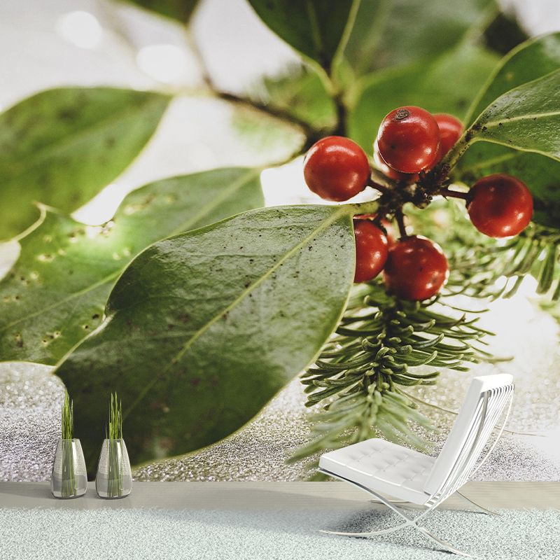 Customized Holly Wallpaper Mural Stain Resistant for Living Room Decor