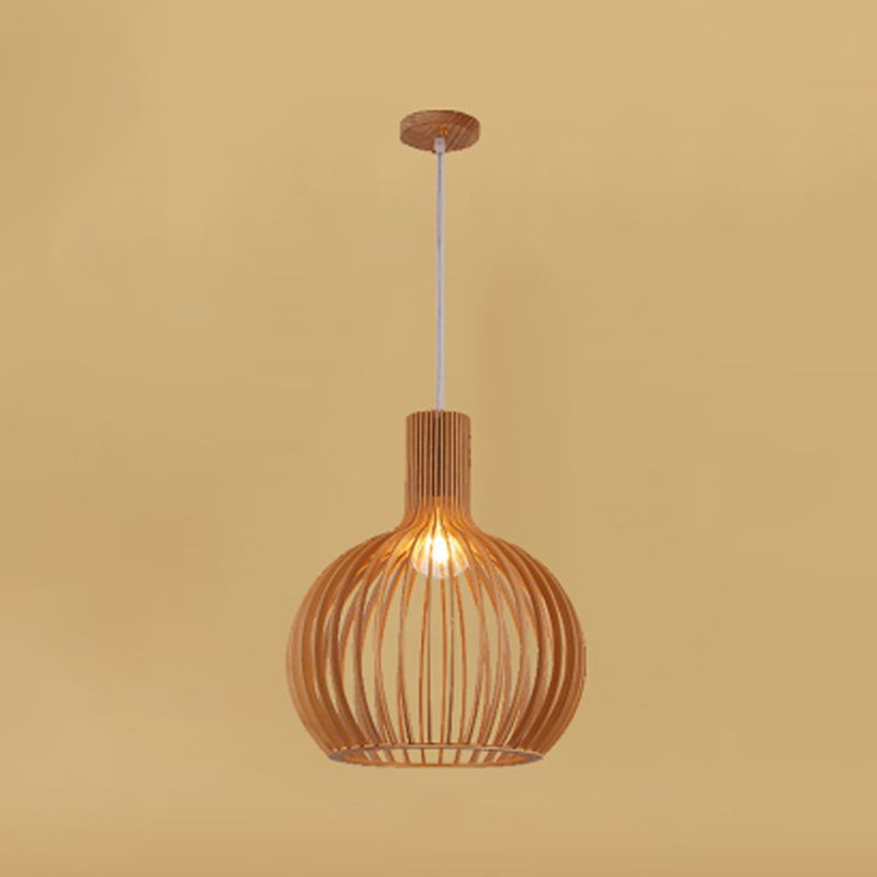 Geometric Shape Wood Hanging Light Modern 1 Light Hanging Light Mount Fixture in Brown