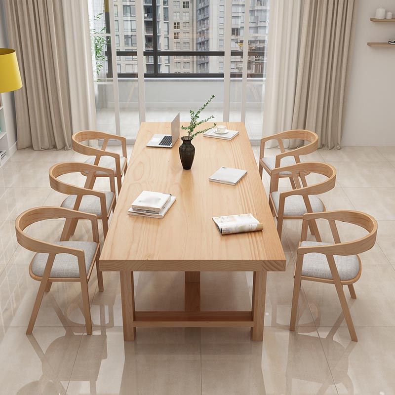 Table de salle à manger rectangulaire contemporaine en bois naturel en pin avec double piédestal
