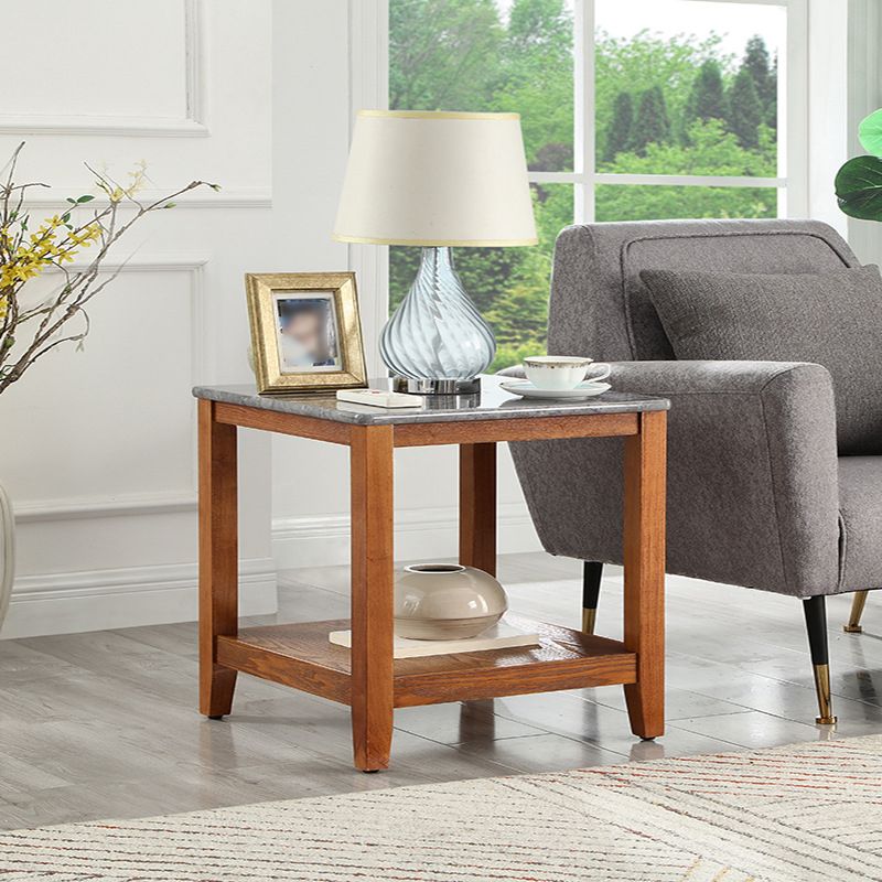 Farmhouse Square Wood Top End Table 4 Legs Sofa Side Table  with Shelves
