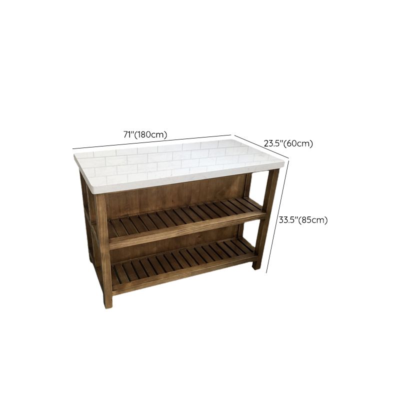 Pine Wood Rectangular Kitchen Island Table with Open Storage