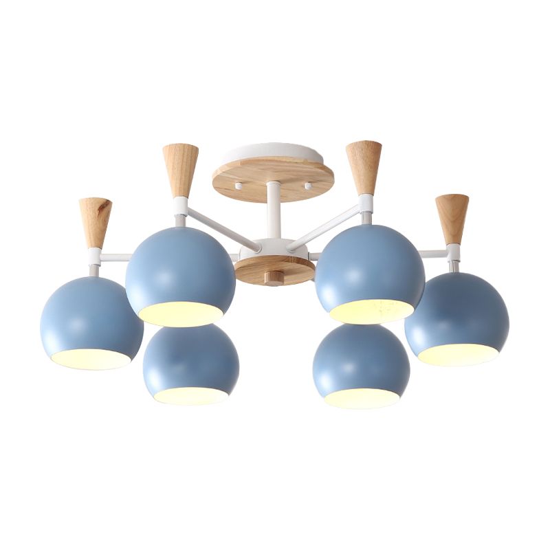 Macaron 3/6/8-Light Ceiling Lamp with Acrylic Shade Pink/Yellow/Blue Dome Semi Flush Pendant