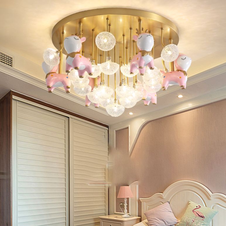 Administración de techo radial de vidrio en estilo para niños Montaje semi descaro de cobre con decoración de resina