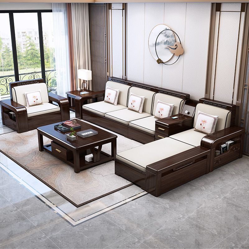 37"H Contemporary Sectional Sofa Storage Fabric Sectional with Bostol Pillows