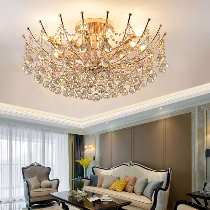 Cascade plafondlamp postmoderne kristallen bol 4 lampen chroom/helder/cognac semi-inbouwlamp