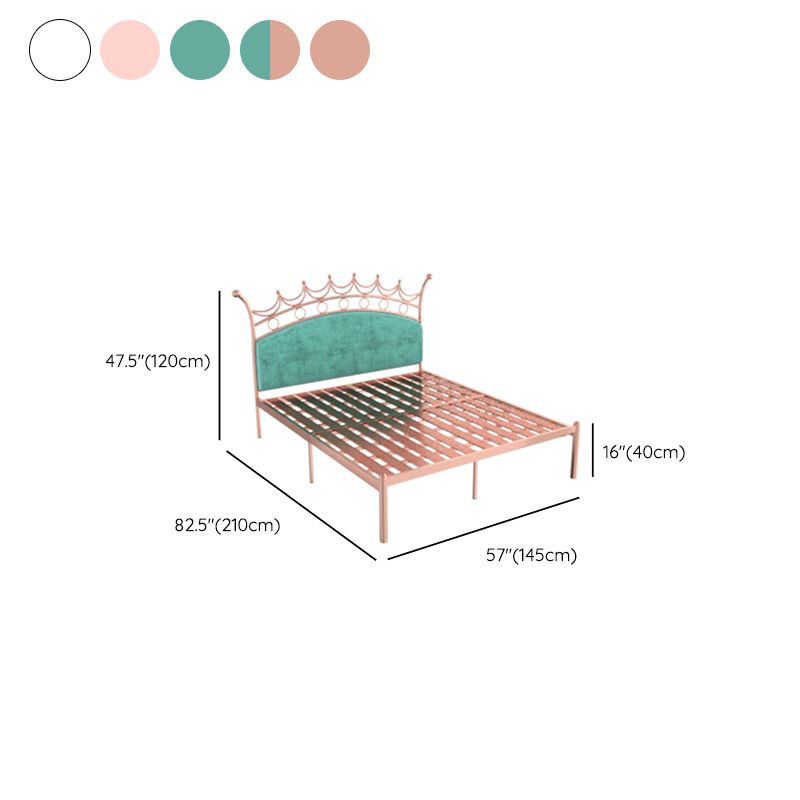 Glam Style Standard Bed with Upholstered Headboard in Iron Bed