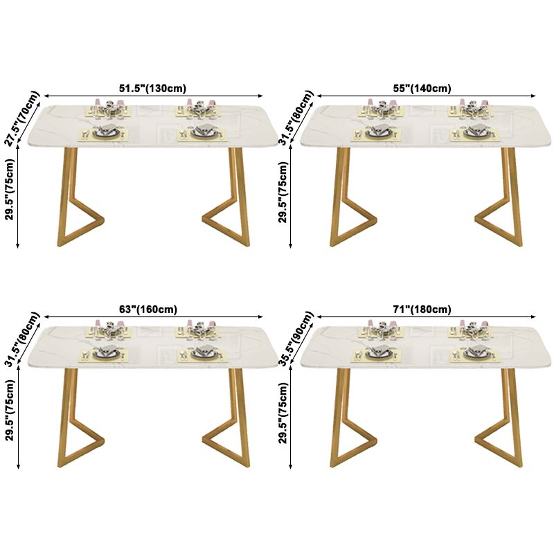 Table à manger en pierre fritrée de blanc minimaliste RECTANGE Table à manger standard avec double piédestal