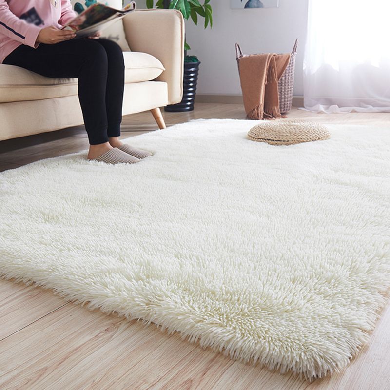 Soft Casual Shag Area Rug Minimalist Solid Carpet Polyester Non-Slip Backing Rug for Living Room