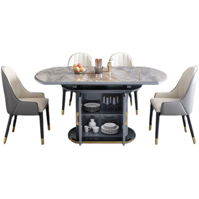 Contemporary Storage Pedestal Dining Table Round Extendable Dinner Table for Home