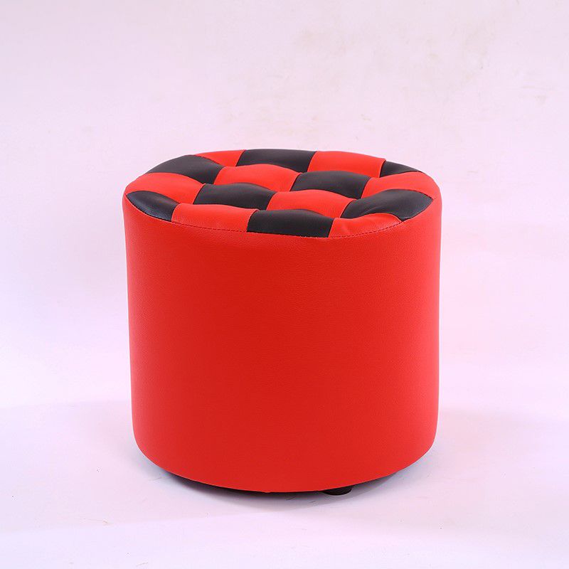 Color Block Ottoman Faux Leather Stain Resistant Cylinder Shape Pouf Ottoman