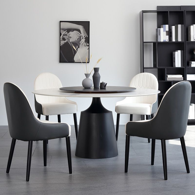 Modern Round Dinette Set 1/3/4/5/7 Pieces Sintered Stone Dining Table Set with Turntable
