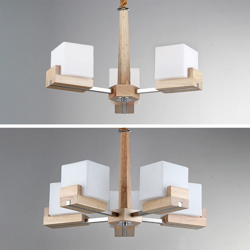 Wooden Sputnik Pendant Light in Modern Minimalist Style Frosted Glass Hanging Lamp for Dining Room