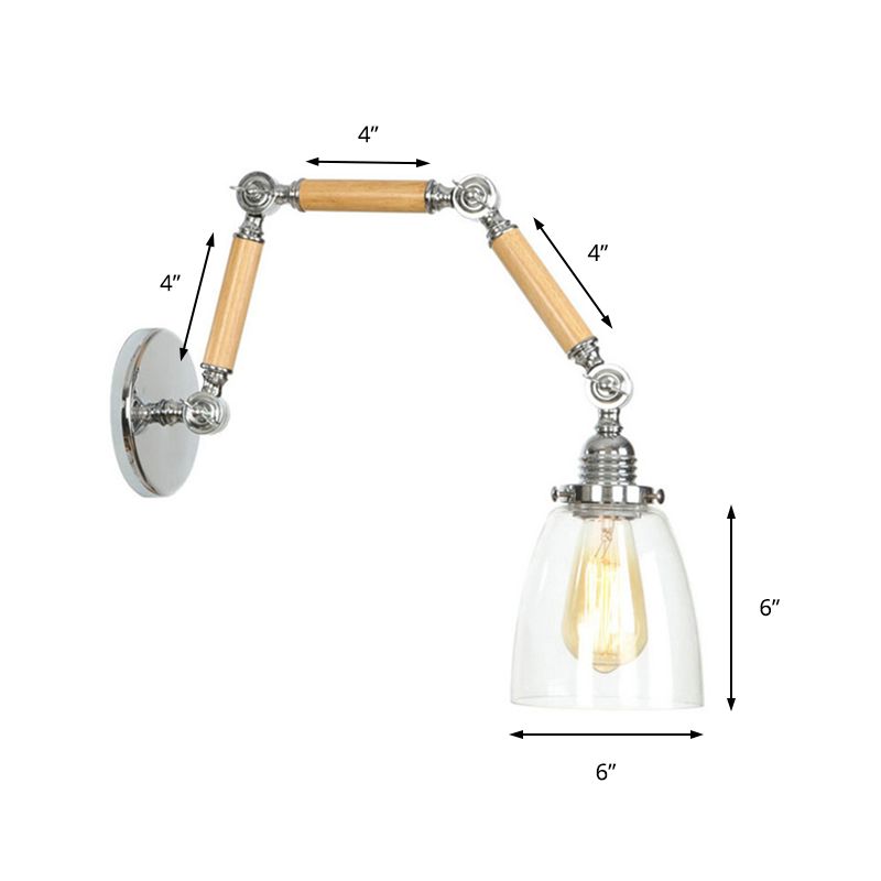 1 Bulb Tapered Wall Mounted Light Fixture Vintage Chrome Clear Glass Lighting with Extendable Arm