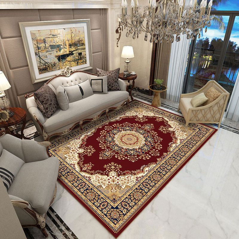 Glam Flower Print Rug European Style Polyester Anti-Slip Rug Washable Carpet for Home Decor