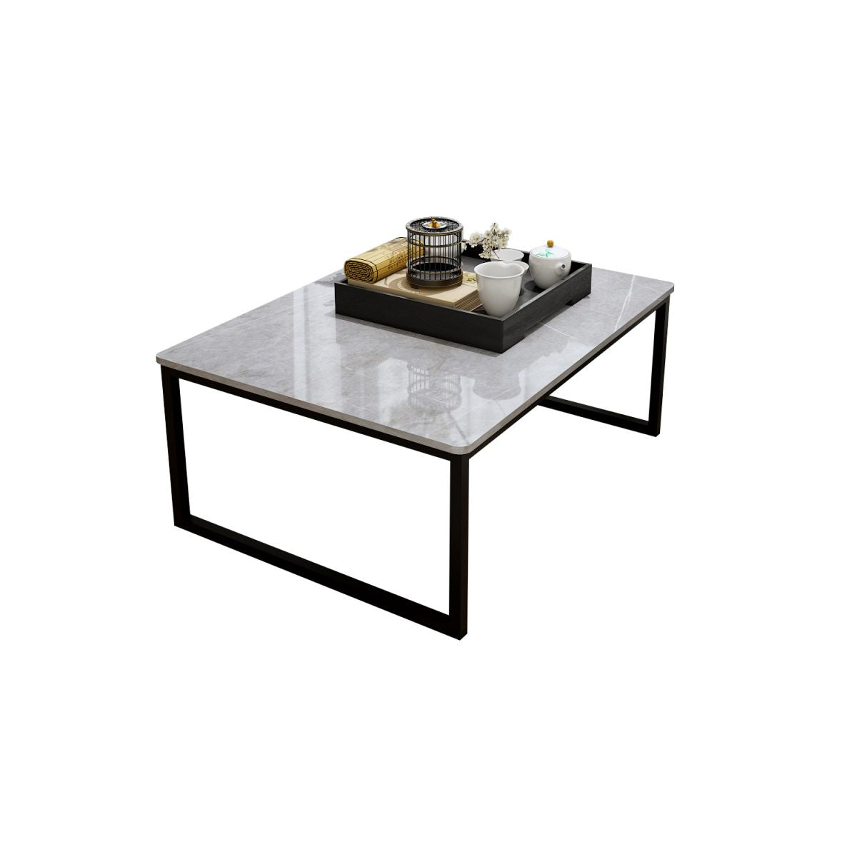 Glam Sled Coffee Table Set Slate Rectangular Coffee Table for Home