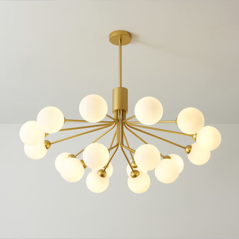 Moderno lampadario artistico a bordo in globe lampadina in ferro laccata con tonalità di vetro bianco