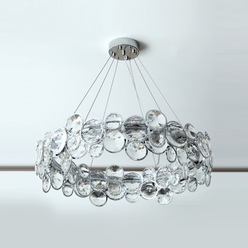 Modern Style Hanging Lights Round Crystal Chandelier in Clear for Living Room