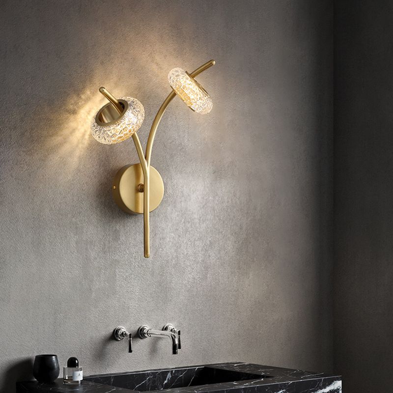 Modern Metal Wall Sconce Circular Shape Wall Light with Glass Shade for Bedroom