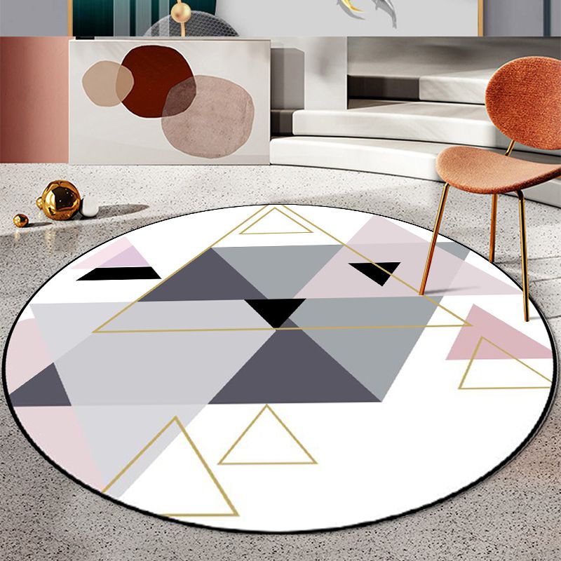 Round Geometry Print Carpet Polyester Nordic Area Rug Non-Slip Backing Indoor Carpet for Living Room