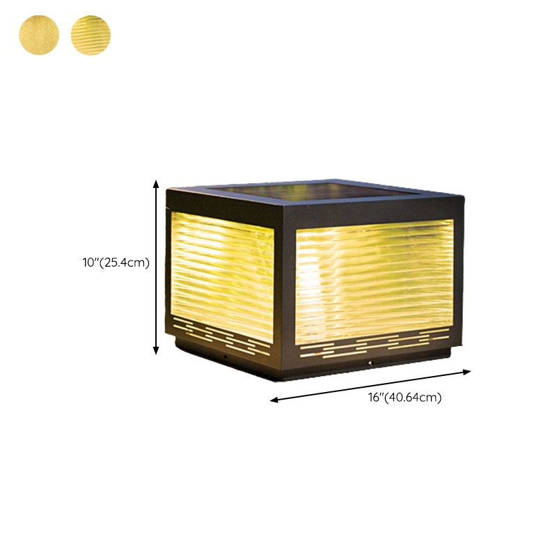 Square Shape Metal Outdoor Light Modern Style 1-Light Solar Pillar Lights in Black