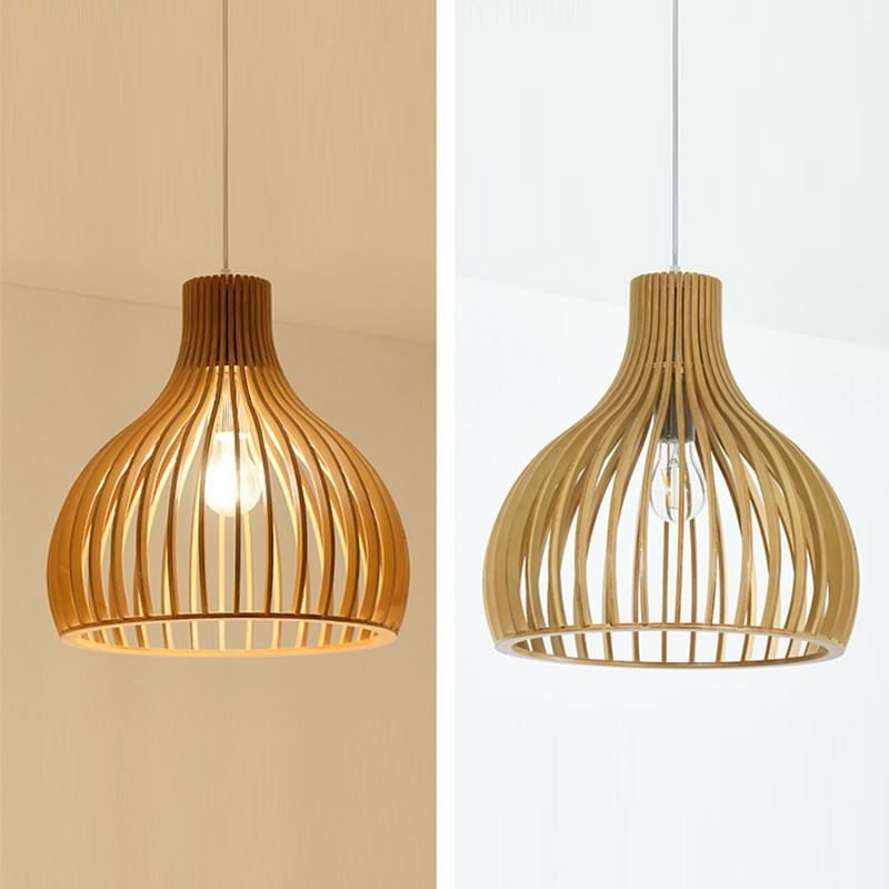 Holz geometrische Form Deckenleuchte chinesischer Stil Single -Anhänger für Esszimmer