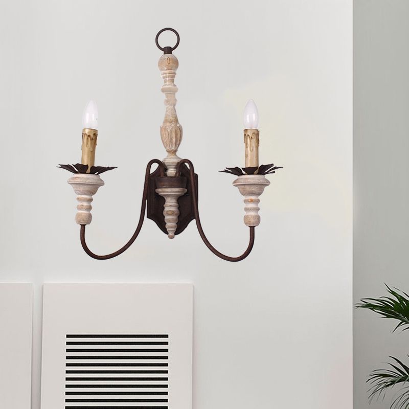 Rost gebogene Arm Wandleuchte Landstil Metall 2 Glühbirnen Innenkerzen Wandmontage Lampe