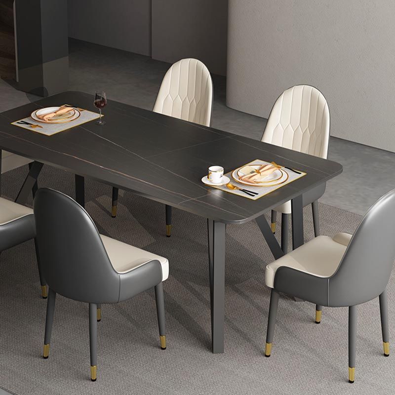 Industrial Rectangle Tripod Base Dining Table Black Frame Stone Top Dining Table