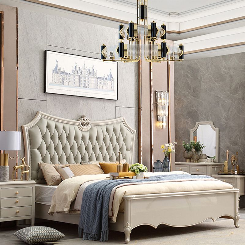 84.65 inch Wide Victorian Bed Pine Wood Standard Bed with Upholstered Headboard