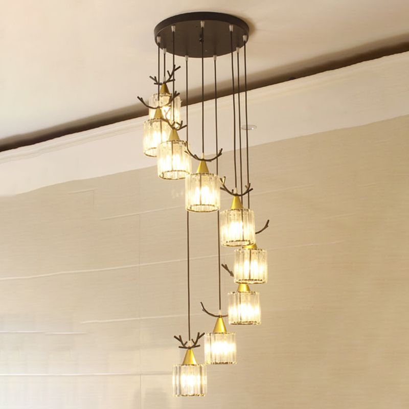 Cylinder Shape Hanging Lights Modern Style Crystal Hanging Light Fixtures