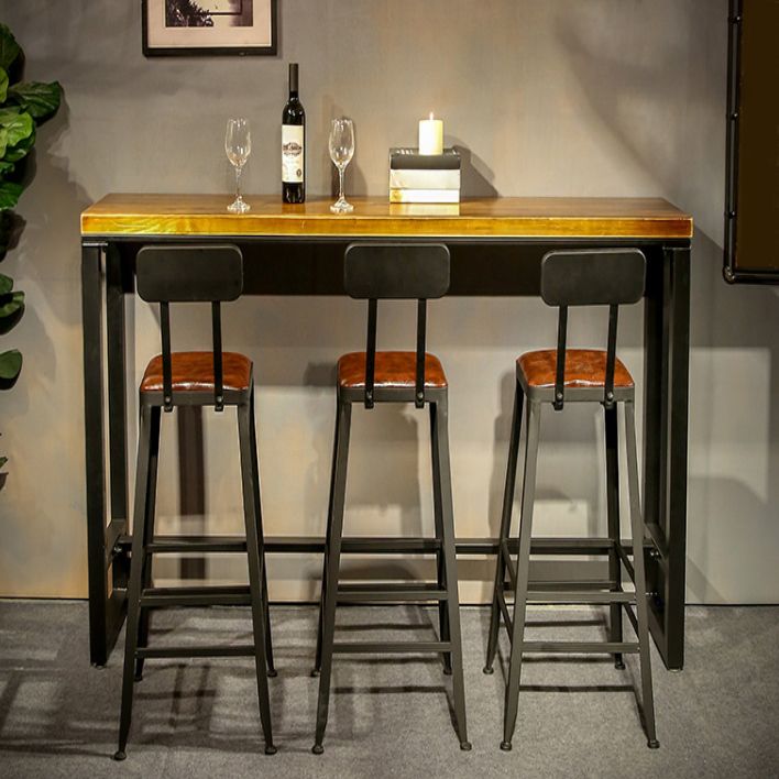 Rectangle Pine Wood Top Bistro Table Industrial Bar Table with Trestle Base