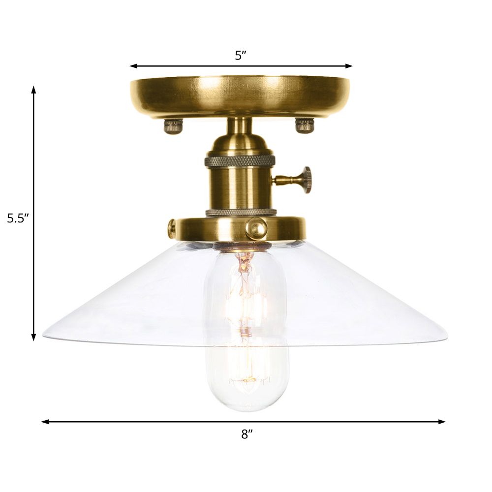 Cono de bronce/platillo Semi Flush Montaje Ligero industrial White/Clear Glass 1 Ligera de la sala de estar del techo del techo del techo