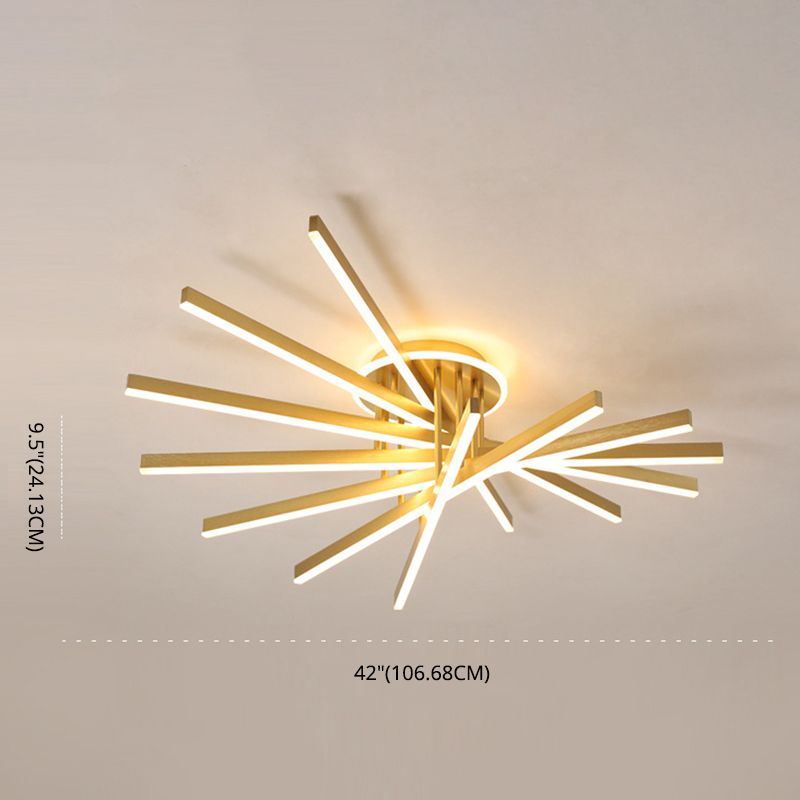 Slender Bar Semi Flush Mount plafond Aménagement de salon en métal moderne LED LED MONTER en or