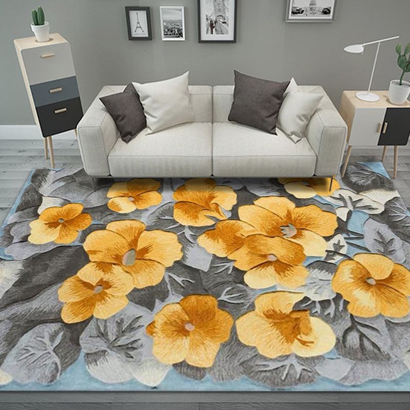 Trendy Floral Design Rug Multicolored Modern Rug Polyester Stain Resistant Carpet  for Living Room