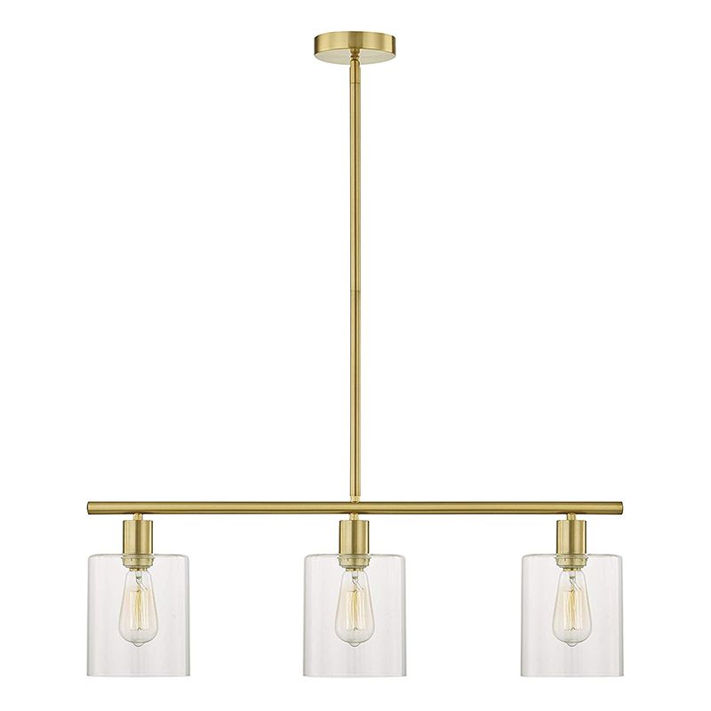 3-Lights Modern Style Island Light Clear Glass Shade Metal Island Pendant Lamp with 25" Adjustable Rod