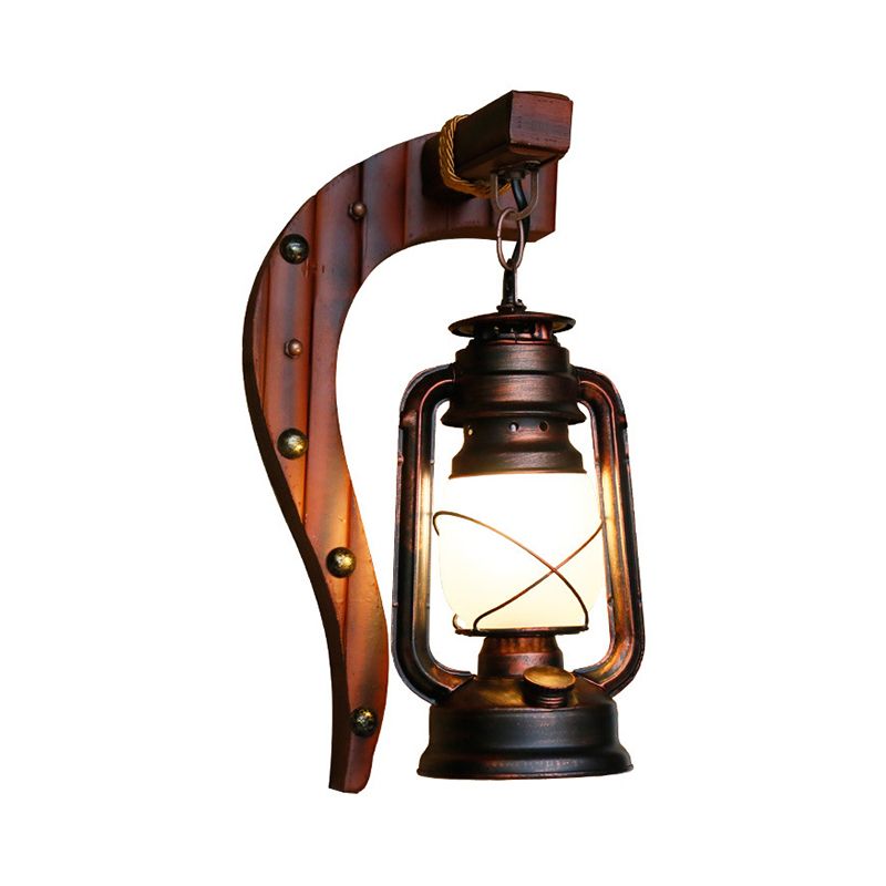 Rame antico una luce leggera leggera leggera rustica in vetro di vetro di cherosene illuminazione con retro in legno