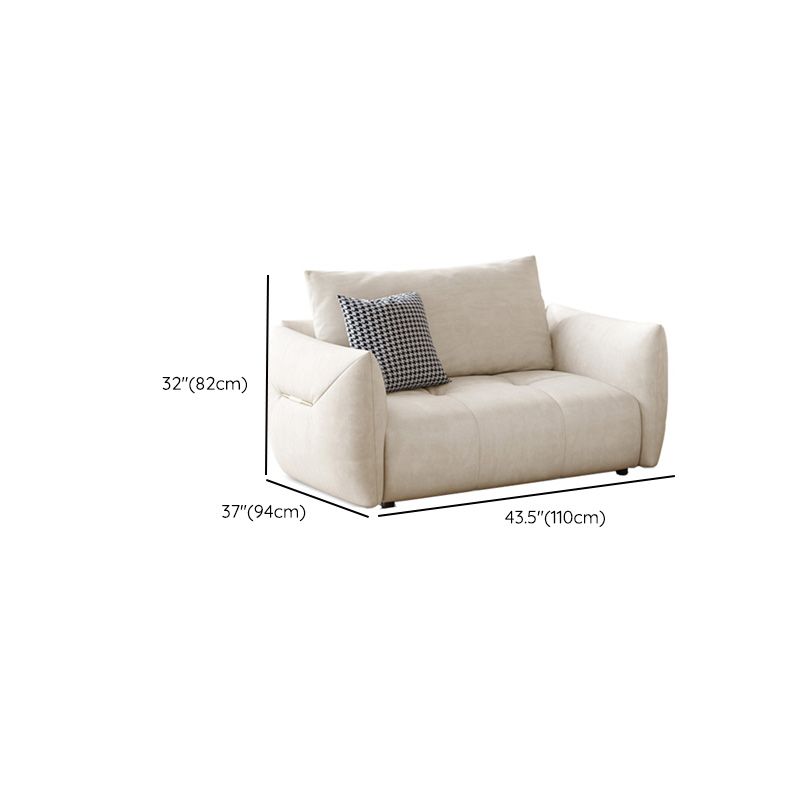 Modern Genuine Leather Square Arm Sofa White Sofa with Bolster Pillows