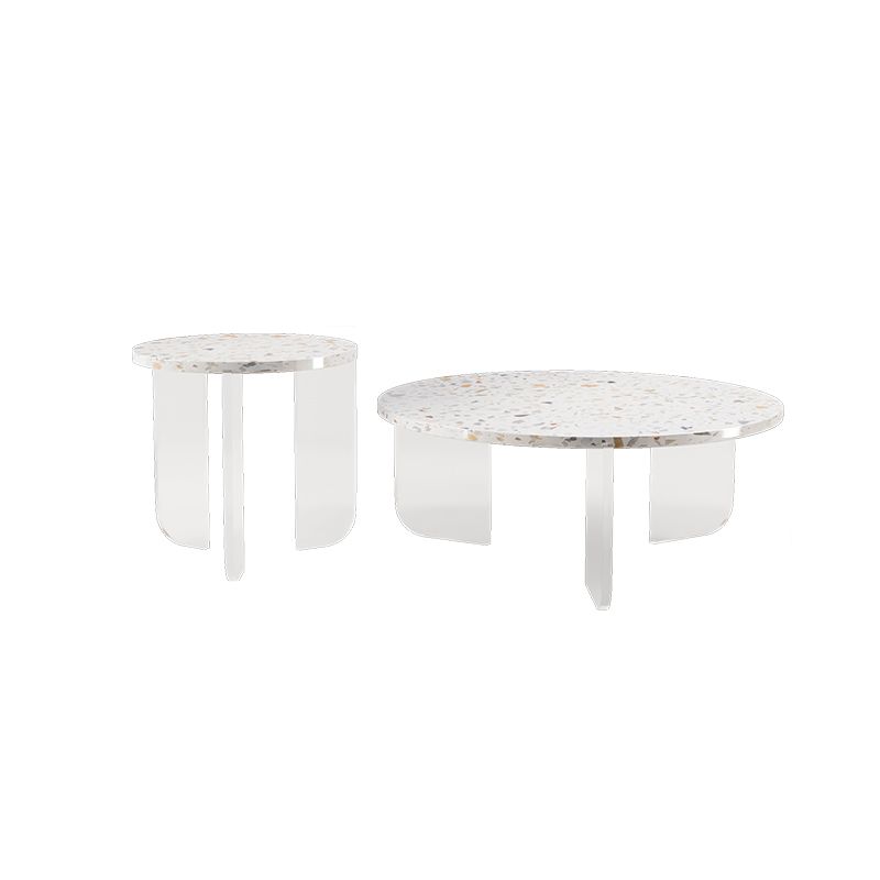Round Terrazzo Coffee Cocktail Table Set with Acrylic/Ash Legs