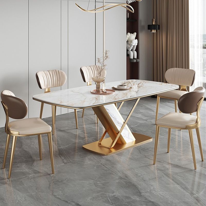 Glam Upholstered Dining Chair Open Back Dining Chair with Metal Legs