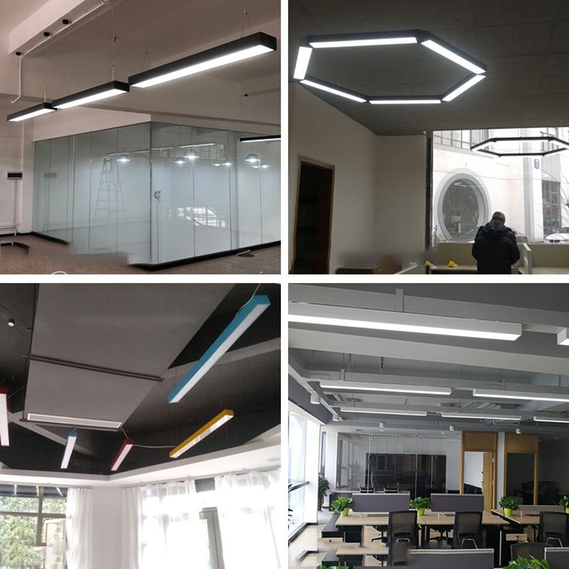 Lampes suspendues modernes linéaires, luminaires d'éclairage pendentif à LED noir pour le bureau