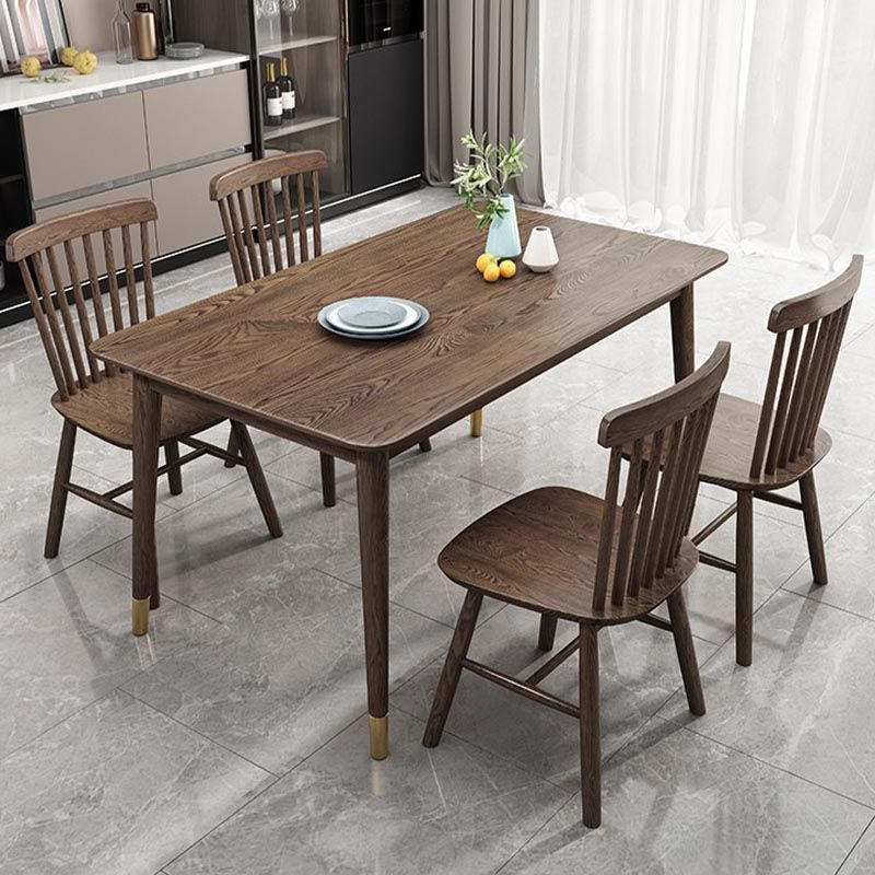 Rectangular Solid Wood Dining Table Modern Natural-brown Furniture with 4 Legs for Home