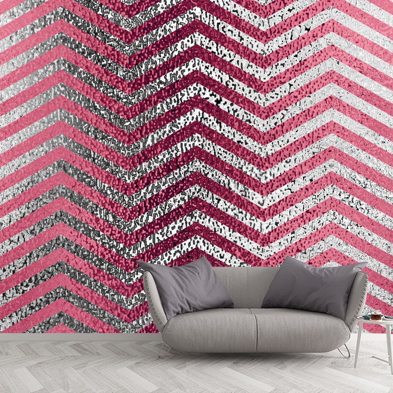 Washable Herringbone Foil Wall Mural Custom Modern Style Wall Art for Living Room
